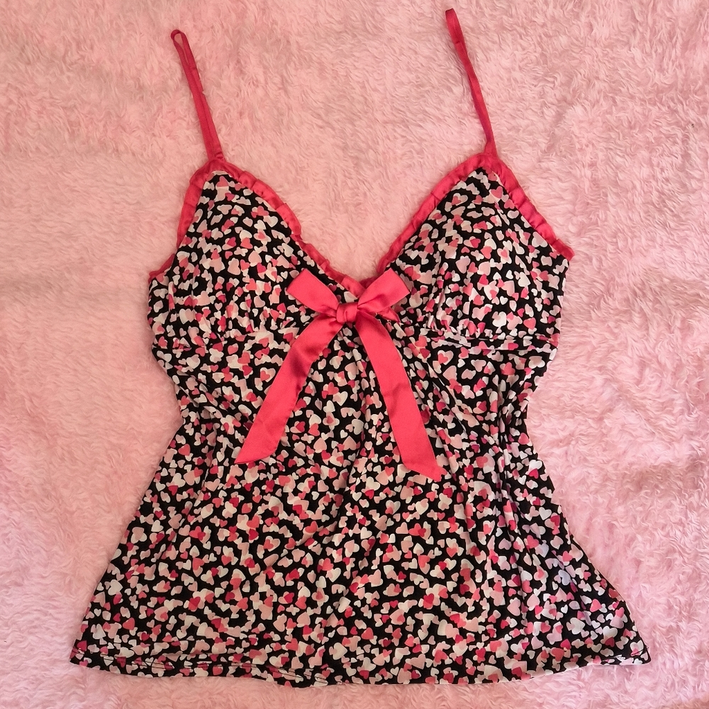 Jenni by Jennifer Moore Cami Womens Medium Multicolored Pink Heart Print Y2K
